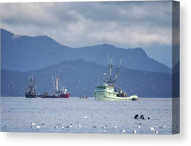 Western King Canvas Print featuring the photograph Seiners off Columbia Beach by Randy Hall