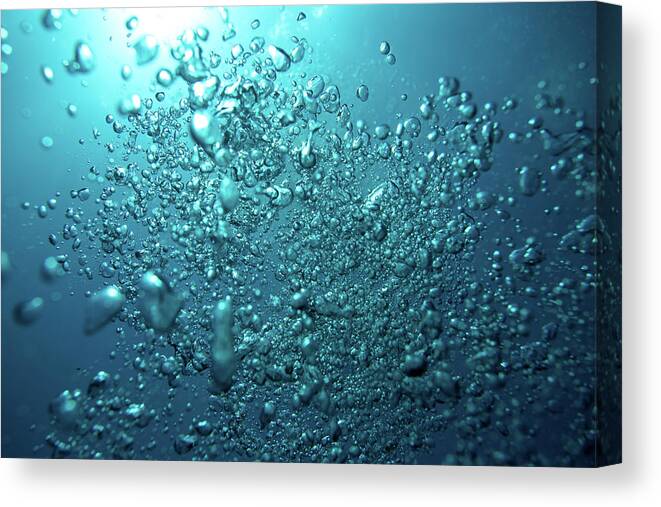 Underwater Canvas Print featuring the photograph Several Bubbles Ascending From Under by Mkurtbas