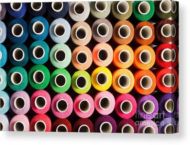 Silky Canvas Print featuring the photograph Sewing Threads As A Multicolored by Oksana Shufrych