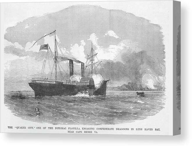 Side-wheeler Canvas Print featuring the painting Ship Quaker City from the Potomac Flotilla by Frank Leslie