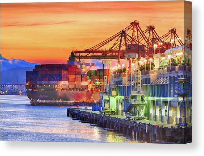 British Columbia Canvas Print featuring the photograph Shipping Sunrise by Briand Sanderson
