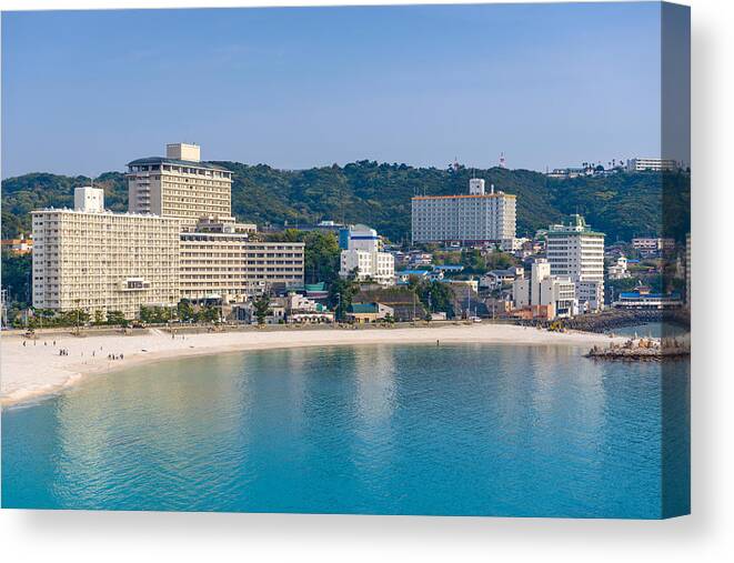 Sea Canvas Print featuring the photograph Shirahama, Japan City Skyline by Sean Pavone