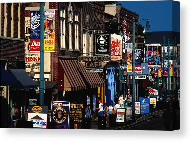 Travel14 Canvas Print featuring the photograph Shops On Beale Street, Memphis, United by Richard I'anson
