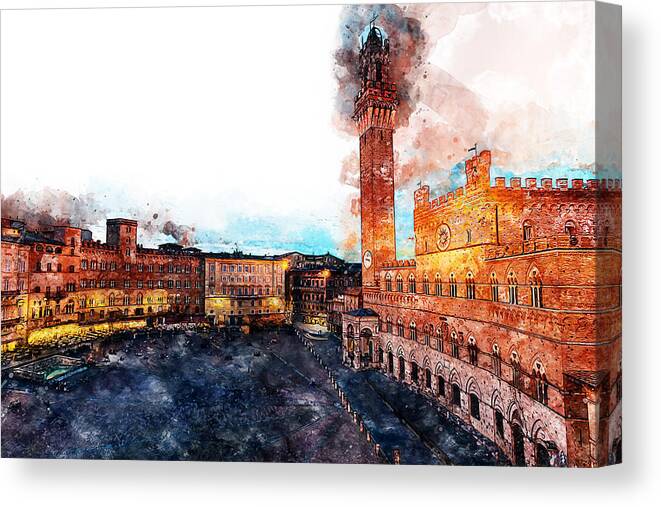 Siena Canvas Print featuring the painting Siena, Piazza del Campo - 05 by AM FineArtPrints