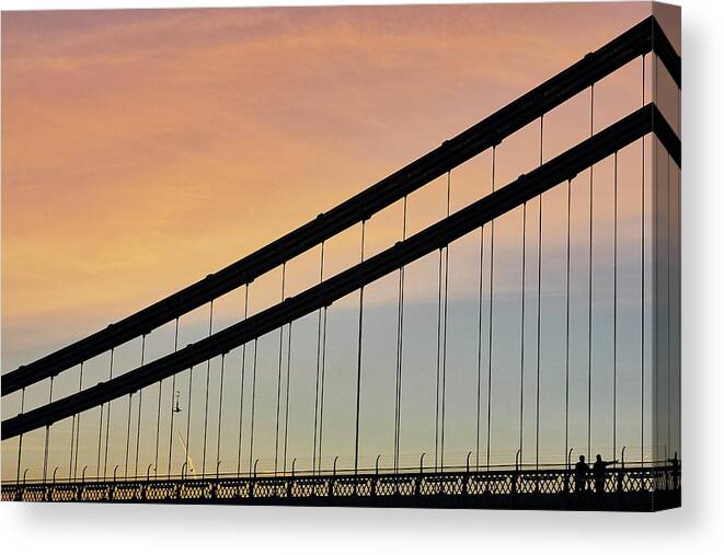 Silhouette Canvas Print featuring the digital art Silhouetted Detail Of Clifton Suspension Bridge At Sunset, Bristol, Uk by Gu