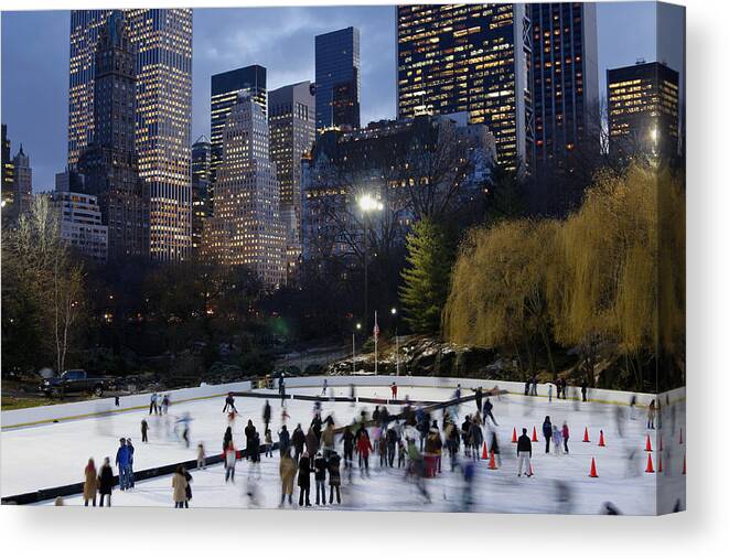 People Canvas Print featuring the photograph Skating Central Park 2 Xl by Lya cattel