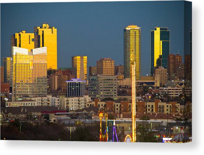 Fort Worth Canvas Print featuring the photograph Skyline, Fort Worth, Tx by Donovan Reese