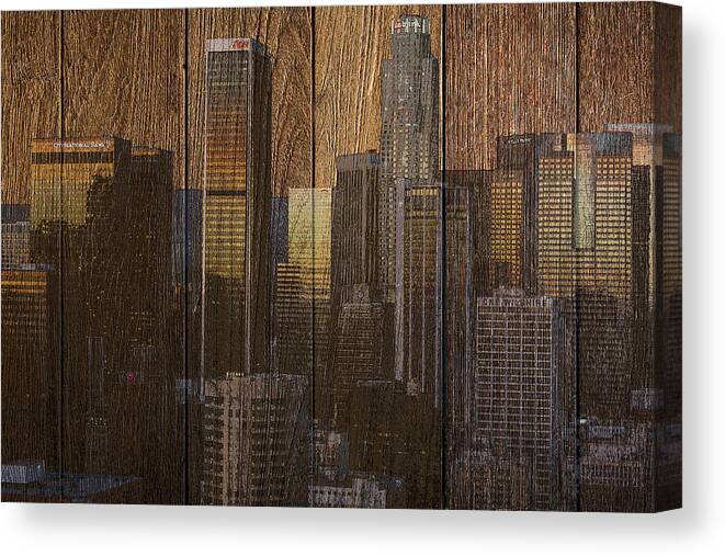 Los Angeles Canvas Print featuring the mixed media Skyline of Los Angeles, USA on Wood by Alex Mir