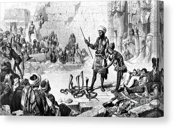 Engraving Canvas Print featuring the drawing Snake Charmer In The Second Room by Print Collector