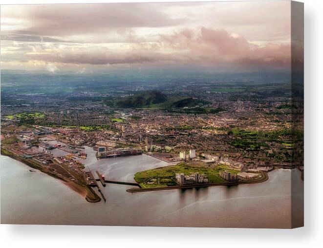 Leith Canvas Print featuring the photograph Soaring above the Water of Leith - Leith, Scotland - Edinburgh Aerial by Jason Politte