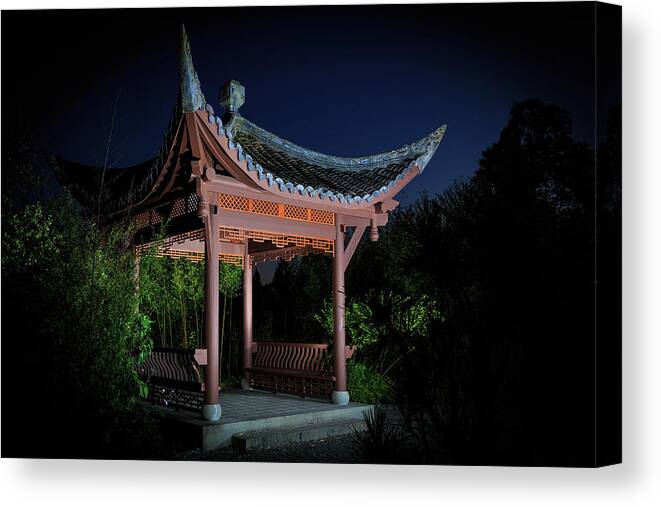 Seattle Chinese Garden Canvas Print featuring the photograph Song Mei Ting at Twilight by Briand Sanderson
