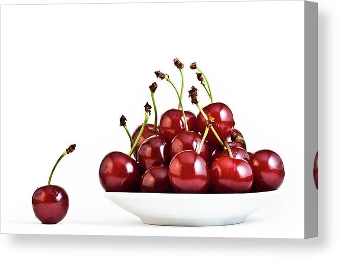 White Background Canvas Print featuring the photograph Sour Cherries On White Background by Rs Photography