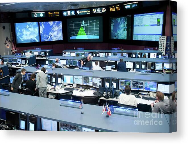21st Century Canvas Print featuring the photograph Spacex Dragon Capsule Mission Control by Nasa/science Photo Library