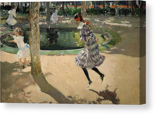 Joaquin Sorolla Canvas Print featuring the painting Spanish school. Girls with skipping ropes. Saltando a la comba. 1907. Madrid, museo Sorolla. by Joaquin Sorolla -1863-1923-