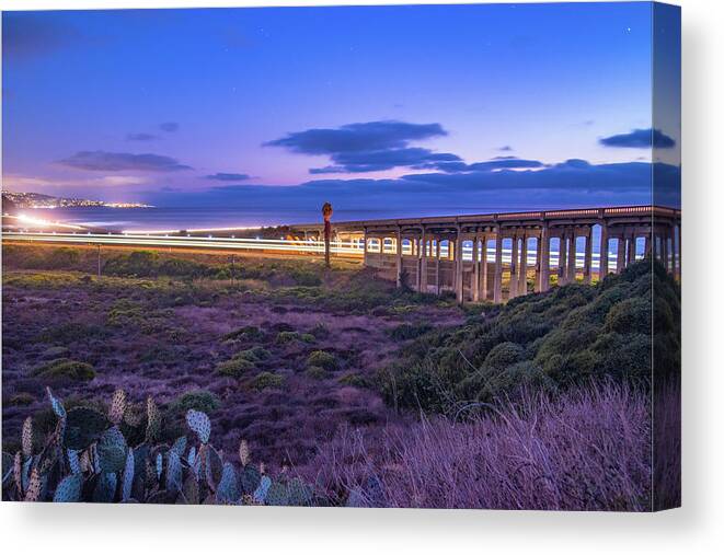  Jolla Ca Canvas Print featuring the photograph Speeding Down the tracks under the Road by Local Snaps Photography