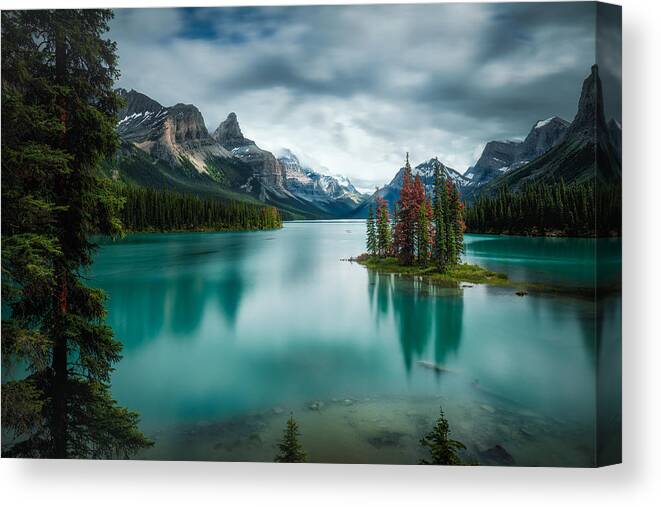Landscape Canvas Print featuring the photograph Spirit Island by Alex Zhao