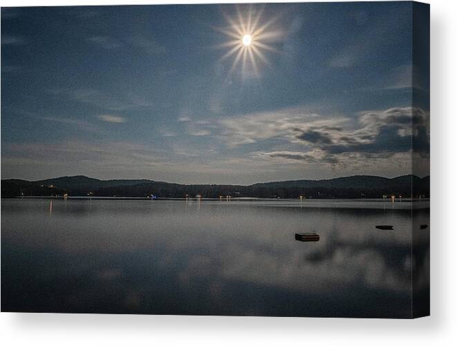 Spofford Lake New Hampshire Canvas Print featuring the photograph Spofford Moon Burst by Tom Singleton