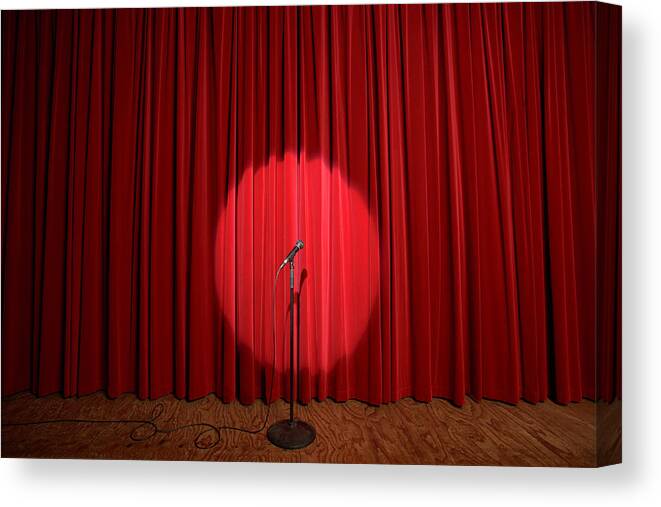 Microphone Stand Canvas Print featuring the photograph Spotlight On Microphone Stand On Stage by Adam Taylor