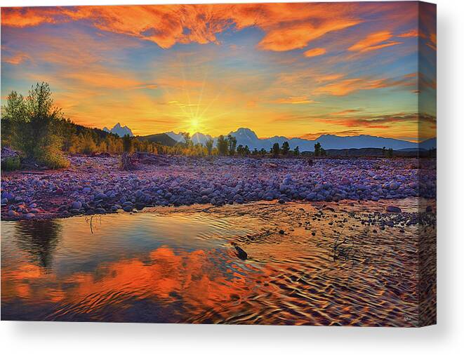 Grand Teton National Park Canvas Print featuring the photograph Spread Creek Autumn Sunset Reflections by Greg Norrell