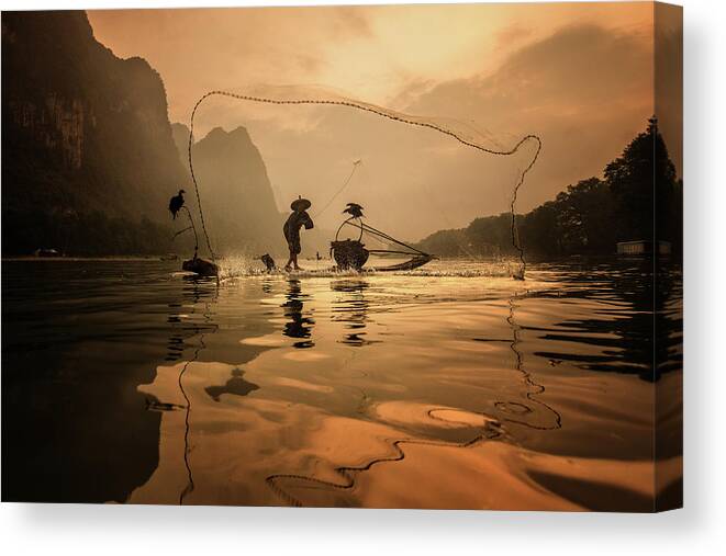Net Canvas Print featuring the photograph Spread The Fish Nets by Gunarto Song