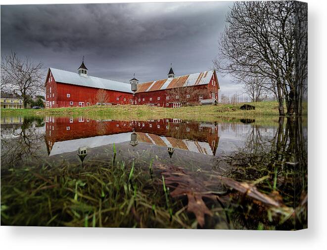 Barn Canvas Print featuring the photograph Spring Barn Reflection by Tim Kirchoff