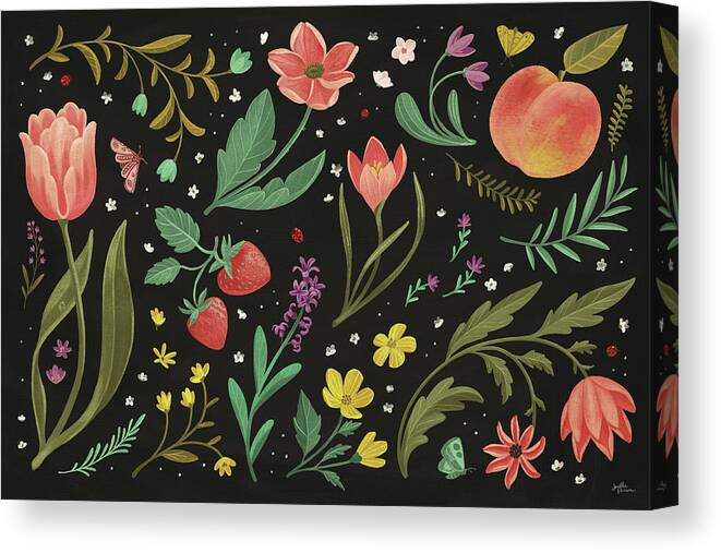 Black Canvas Print featuring the drawing Spring Botanical I Black by Janelle Penner