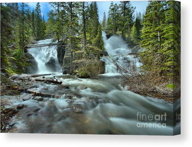 Twin Falls Canvas Print featuring the photograph Springtime At Glacier Twin Falls by Adam Jewell