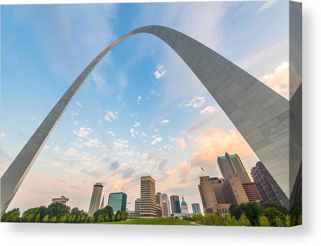 Landscape Canvas Print featuring the photograph St. Louis, Missouri, Usa City Skyline by Sean Pavone