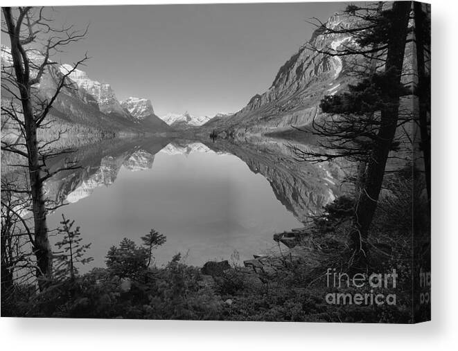 St Mary Canvas Print featuring the photograph St. Mary Sunrise Through The Trees Black And White by Adam Jewell