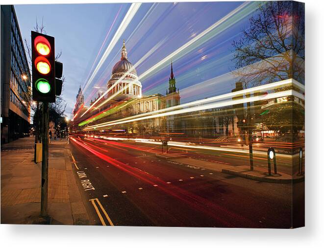 Land Vehicle Canvas Print featuring the photograph St Pauls Cathedral At Night by Ray Wise