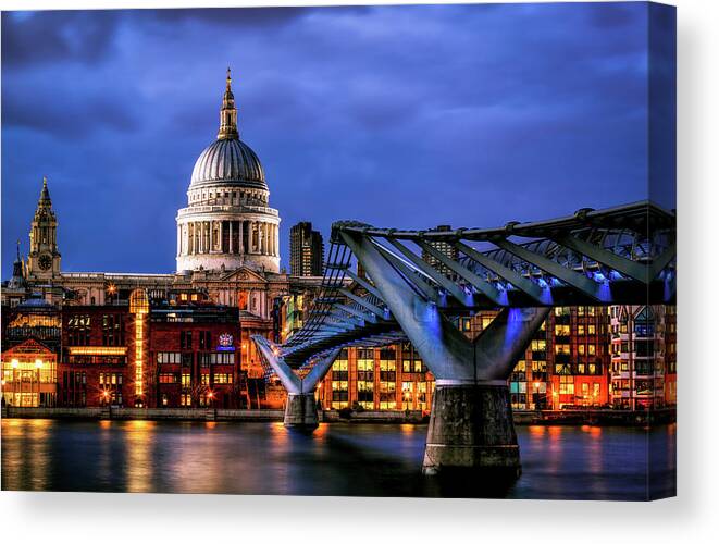 London Millennium Footbridge Canvas Print featuring the photograph St Pauls Cathedral by Joe Daniel Price