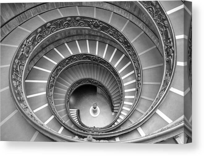 Black And White Canvas Print featuring the photograph Spiral Stairs in the Vatican by Patricia Caron