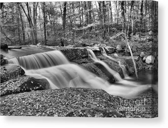 Stickney Brook Falls Canvas Print featuring the photograph Stickeny Brook Falls Cascades Black And White by Adam Jewell