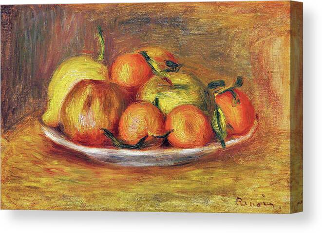 Pierre-auguste Renoir Canvas Print featuring the painting Still life with apples, tangerines and lemon - Digital Remastered Edition by Pierre-Auguste Renoir