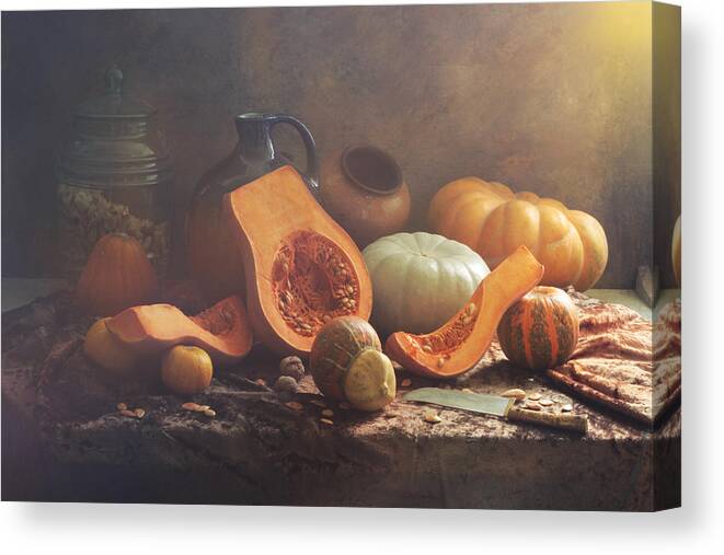 Light Canvas Print featuring the photograph Still Life With Pumpkin Of Cut by Ustinagreen