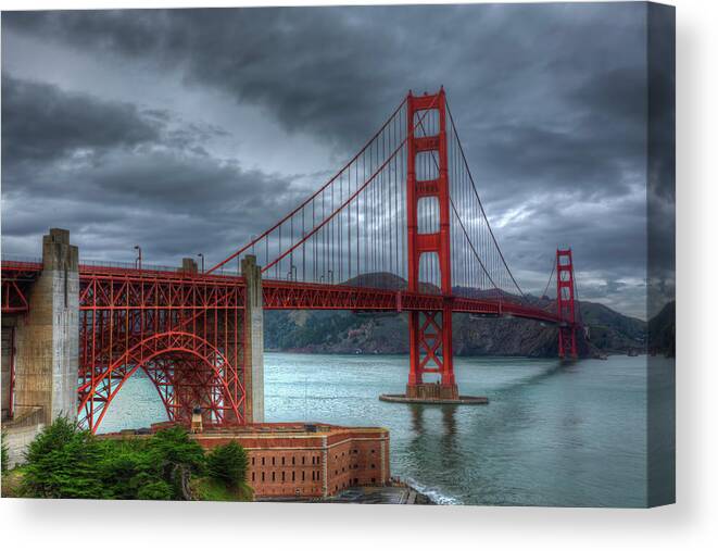 Landscape Canvas Print featuring the photograph Stormy Golden Gate Bridge by Harry B Brown