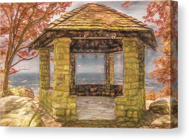 Tennessee Canvas Print featuring the photograph Stone Gazebo Atop Chilhowee Mountain, Painterly   by Marcy Wielfaert