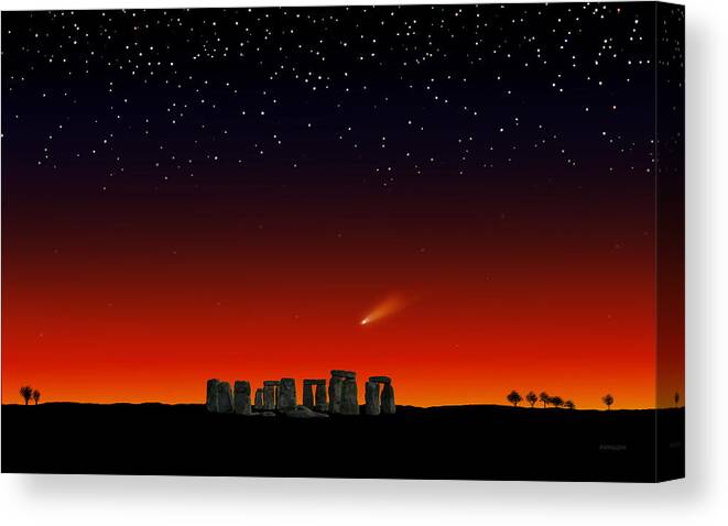 Comet Ison Canvas Print featuring the painting Stonehenge at Night by David Arrigoni