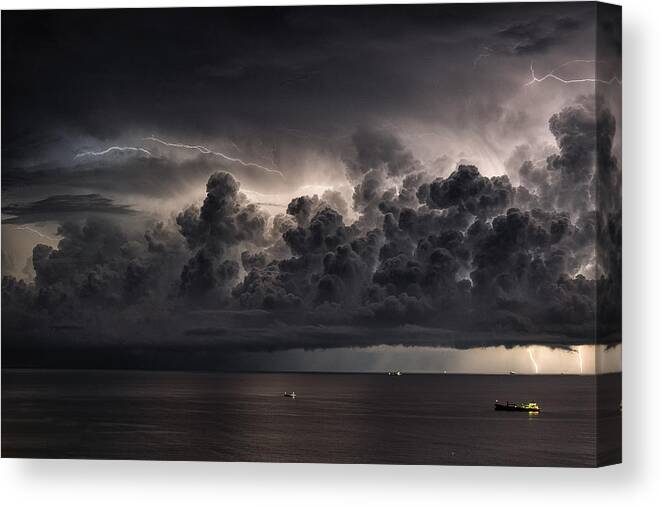 Storm Canvas Print featuring the photograph Storm Over The Mediterranean Sea by Roberto Zanleone