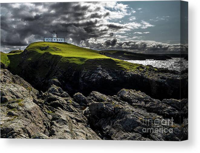Scotland Canvas Print featuring the photograph Strathy Point Lighthouse In Scotland by Andreas Berthold
