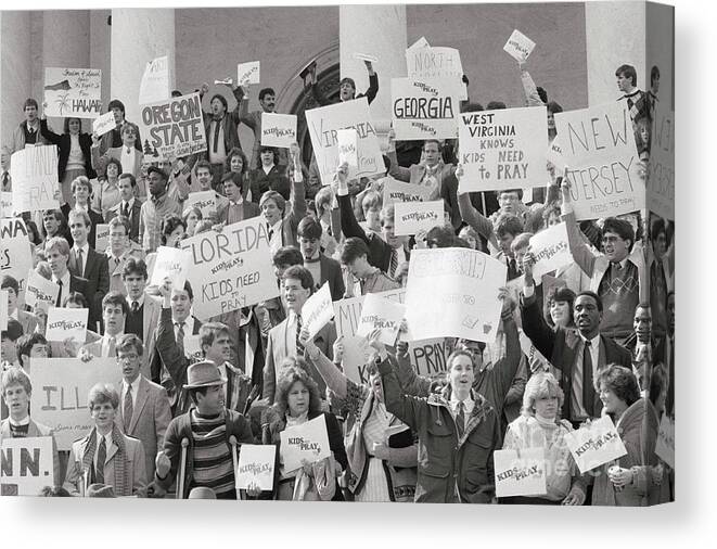 1980-1989 Canvas Print featuring the photograph Students Rally At Capitol For Prayer by Bettmann