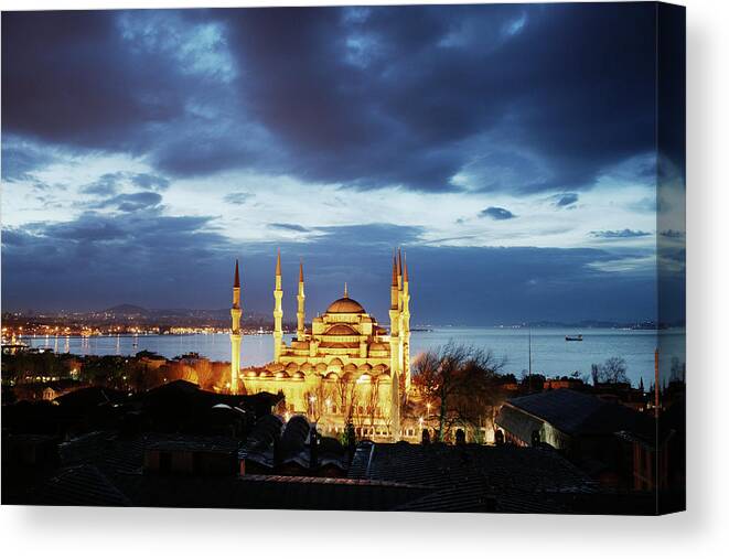 Istanbul Canvas Print featuring the photograph Sultanahmet Mosque Blue Mosque At Dawn by Silvia Otte