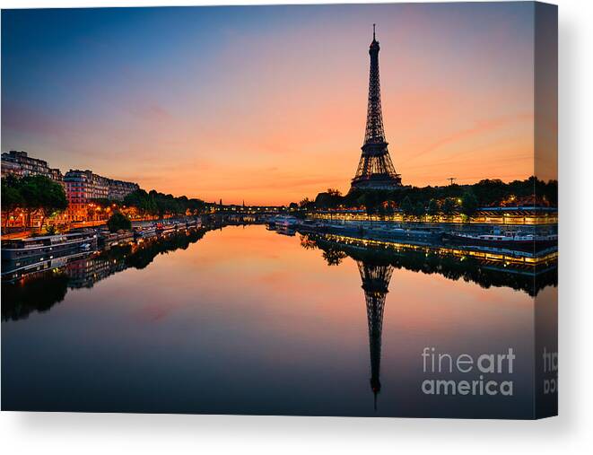 Sky Canvas Print featuring the photograph Sunrise At The Eiffel Tower Paris by Mapics