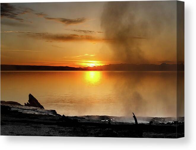 Yellowstone Canvas Print featuring the photograph Sunrise on Lake Yellowstone by Ronnie And Frances Howard