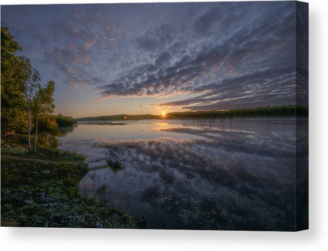 Sunrise Canvas Print featuring the photograph Sunrise Over Lake by Betty Liu