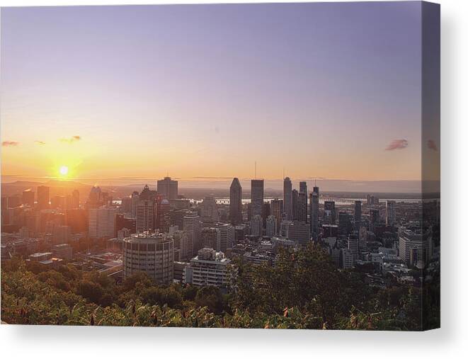 Montreal Canvas Print featuring the photograph Sunrise over Montreal by Nicole Lloyd