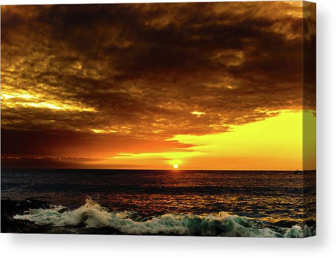 Hawaii Canvas Print featuring the photograph Sunset and Surf by John Bauer