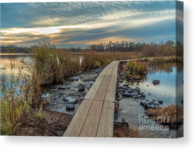 Architecture Canvas Print featuring the photograph Sunset at Purgatory Creek by Susan Rydberg