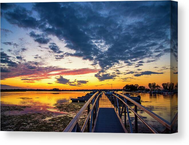 Sunset Over Braddock Bay Canvas Print featuring the photograph Sunset At The Dock Of The Bay by Mark Papke