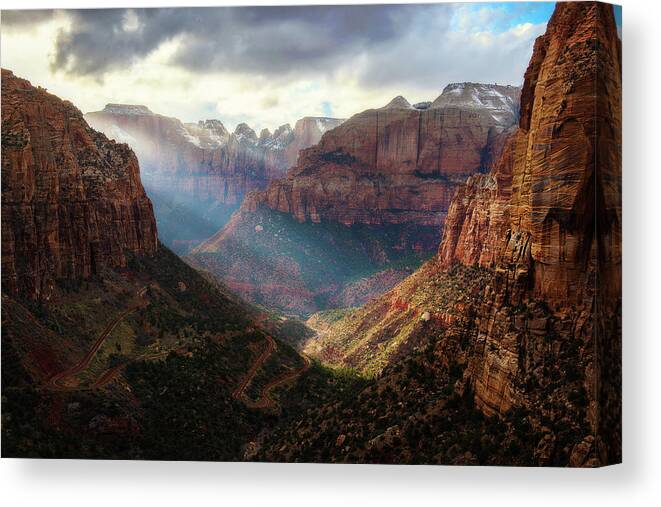 Zion Canvas Print featuring the photograph Sunset At Zion Canyon Overlook by Owen Weber